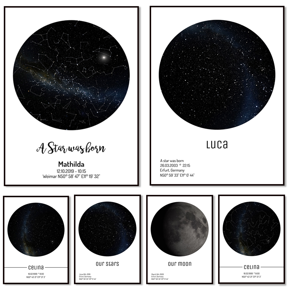 Star Map Poster - Impressione artificiale delle fasi lunari-magine del